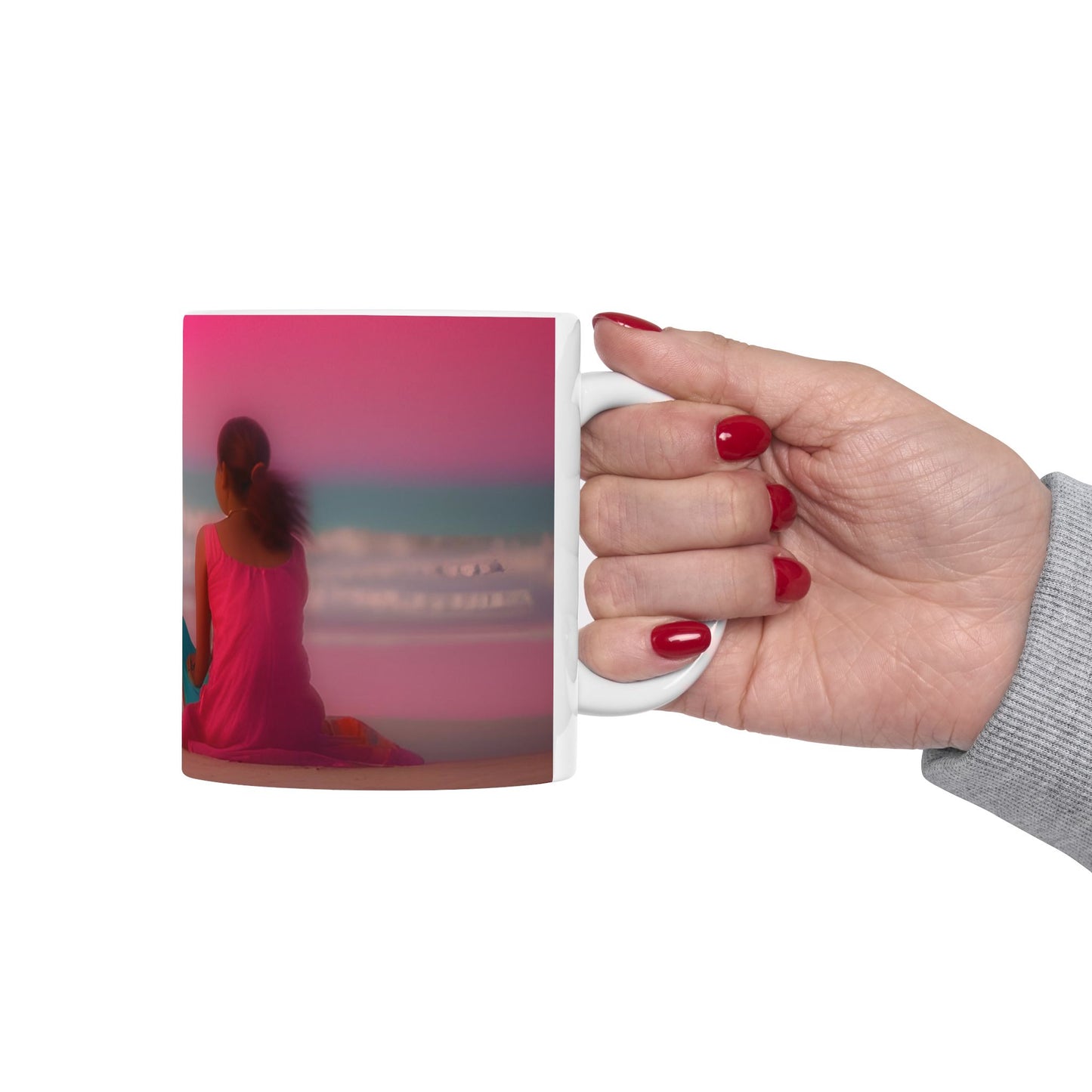 Serene Sunset Ceramic Mug - Inspirational Beach Design for Relaxation