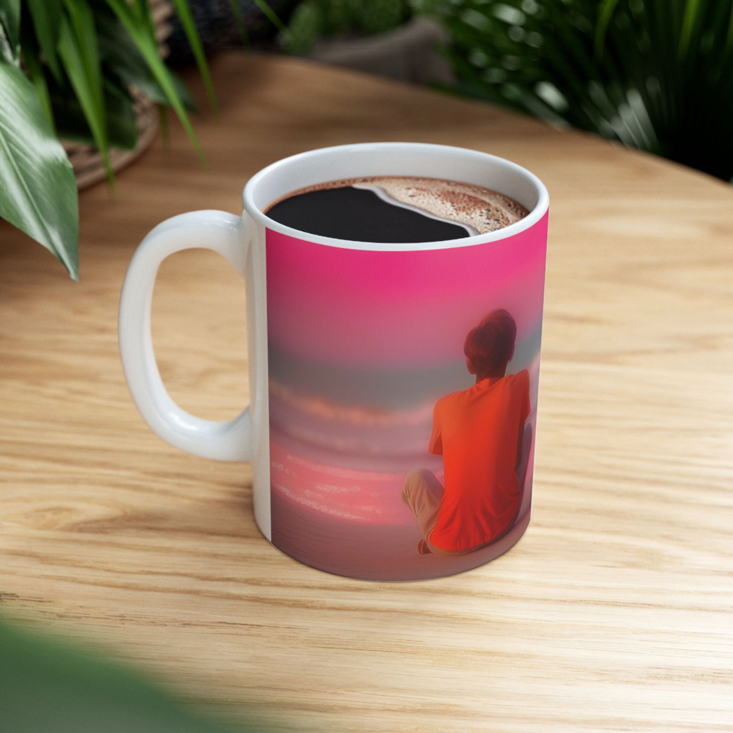 Serene Sunset Ceramic Mug - Inspirational Beach Design for Relaxation