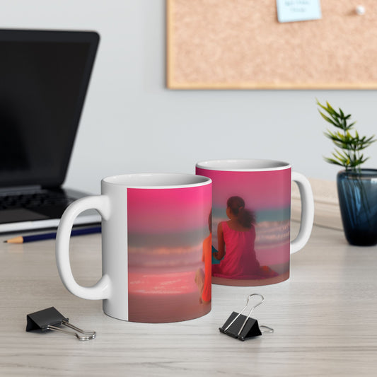 Serene Sunset Ceramic Mug - Inspirational Beach Design for Relaxation