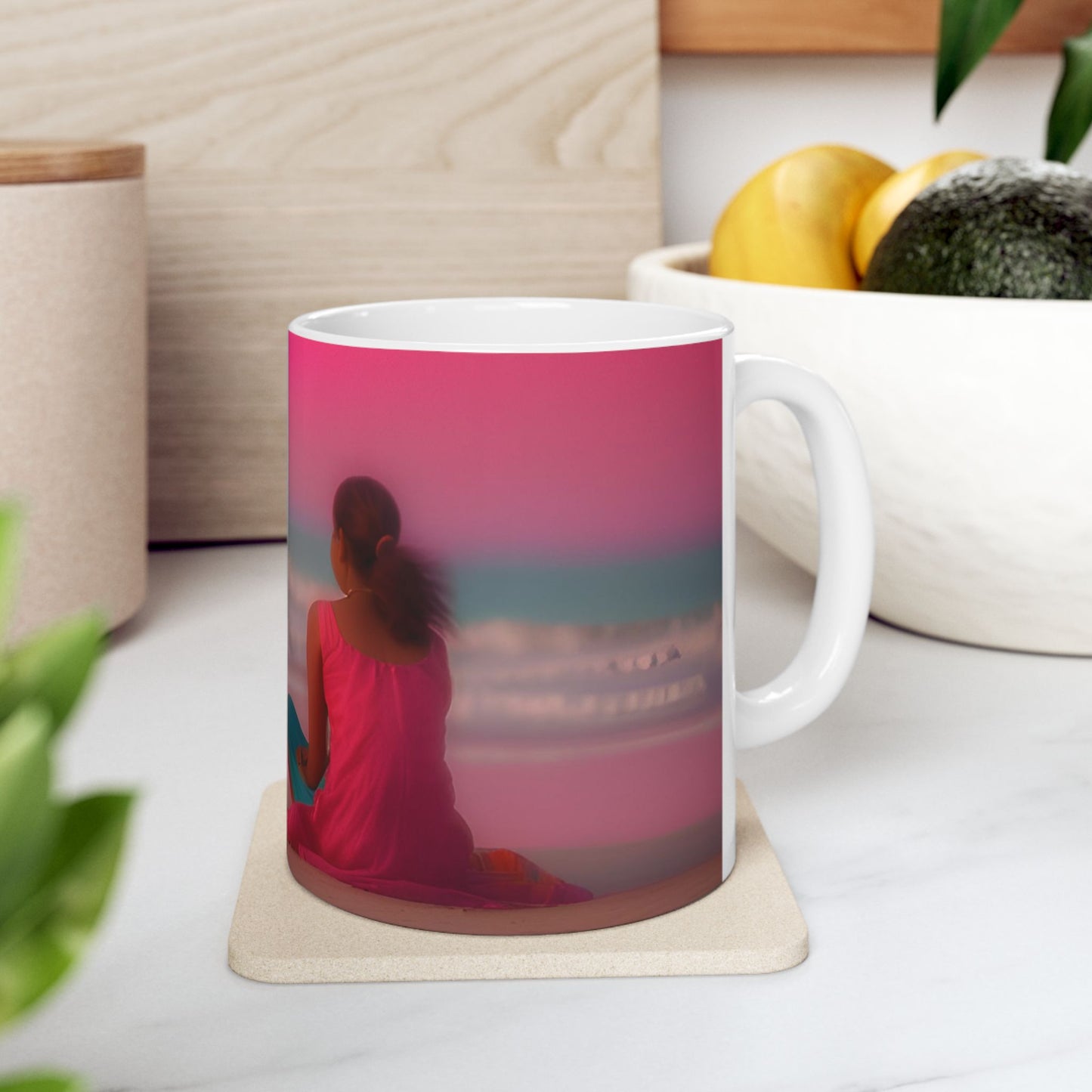 Serene Sunset Ceramic Mug - Inspirational Beach Design for Relaxation